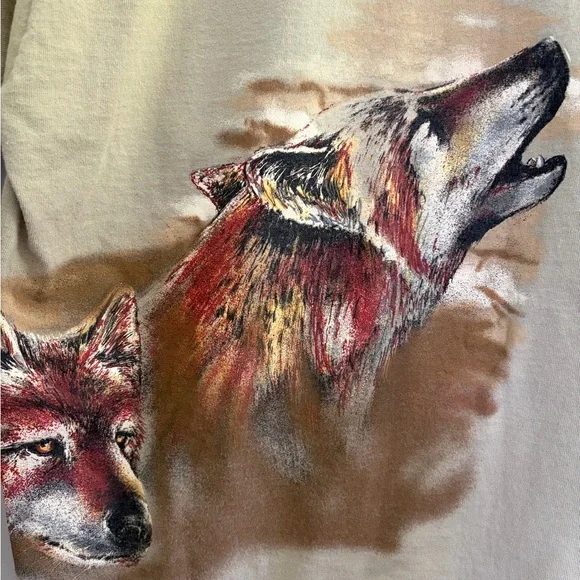 Hazelwoods Vtg Single Stitch Men's Made In USA Wolf Print T-Shirt Size L - Picture 6 of 9